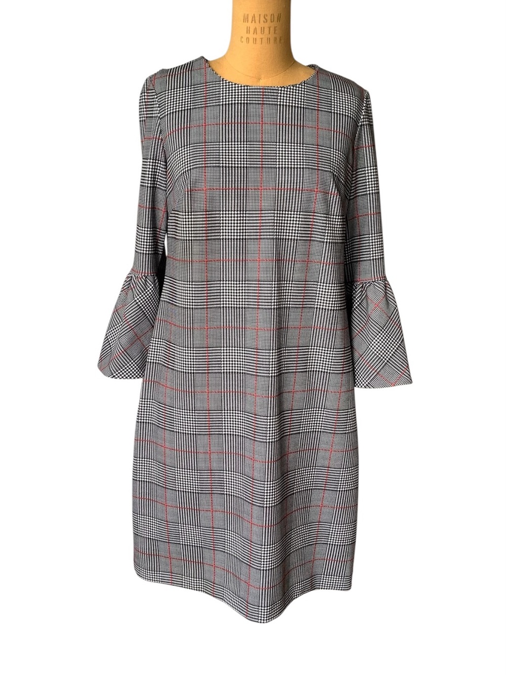 Calvin Klein Gray Plaid Shift Dress with Red Windowpane